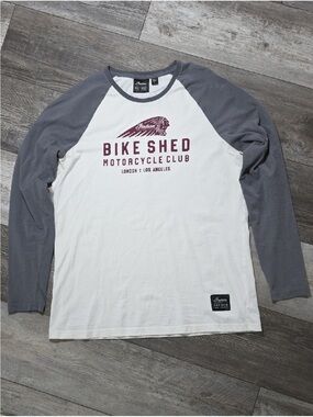 Indian Motorcycle Bike Shed Raglan Long-Sleeve Shirt - White & Gray